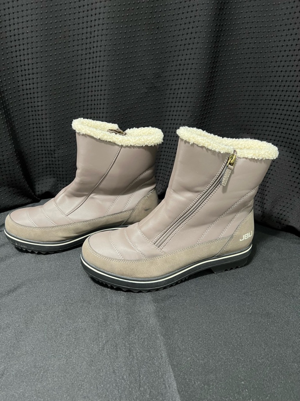 JBU Women's Taupe Zip-Up Winter Boots with Cream Sherpa Collar